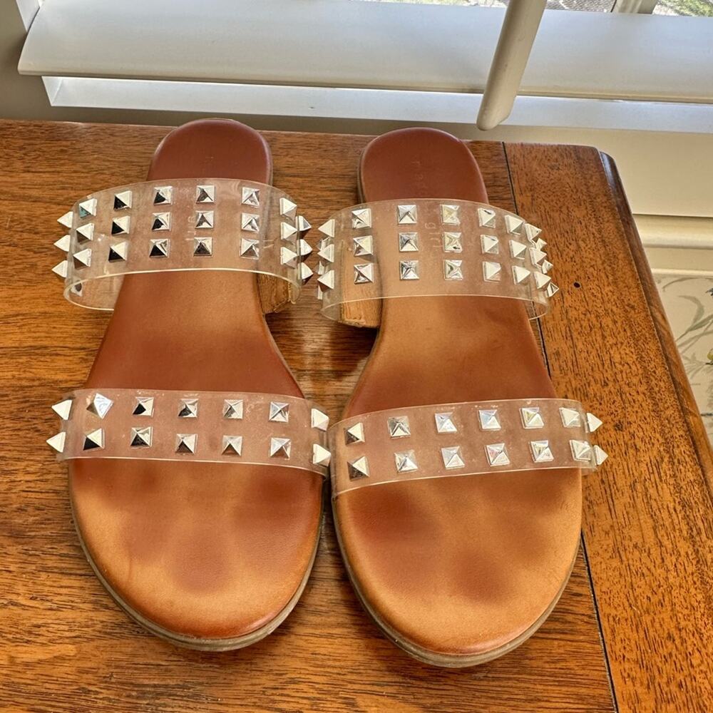 Madden girl sandals with clear stripes and silver studs